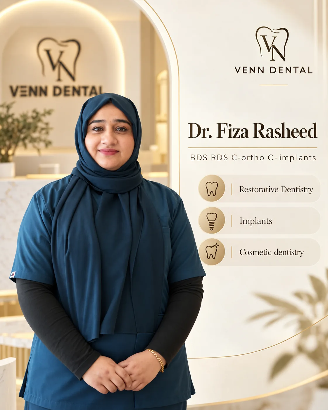 Clinic-provided profile artwork of Dr. Fiza Rasheed